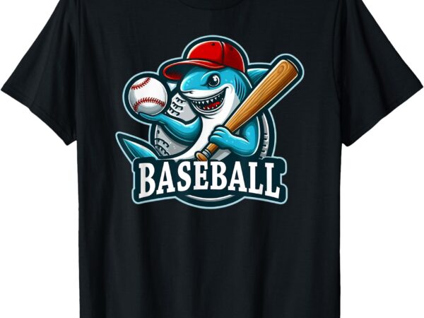 Baseball shark playing baseball t-shirt