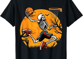 Basketball Skeleton Halloween Spooky Boys Basketball Player T-Shirt