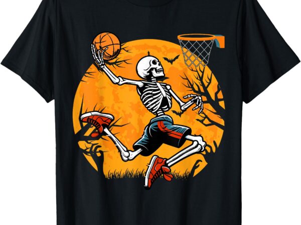 Basketball skeleton halloween spooky boys basketball player t-shirt