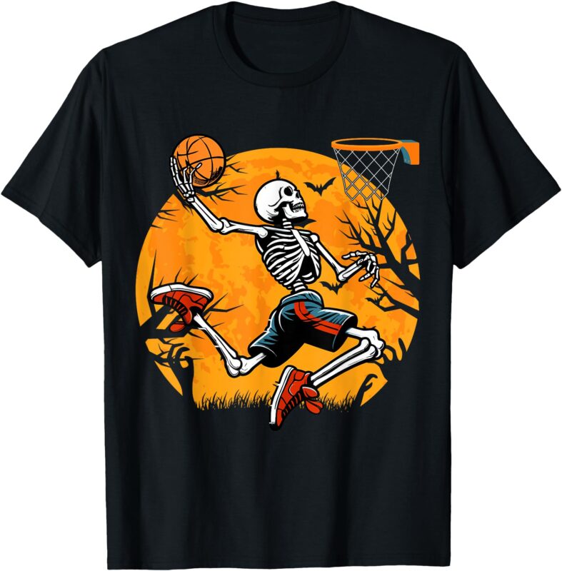 Basketball Skeleton Halloween Spooky Boys Basketball Player T-Shirt