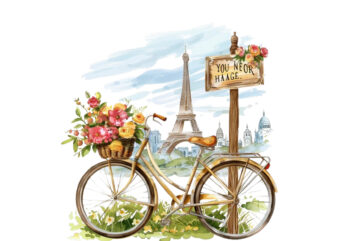 Bicycle with basket full of flowers t shirt template