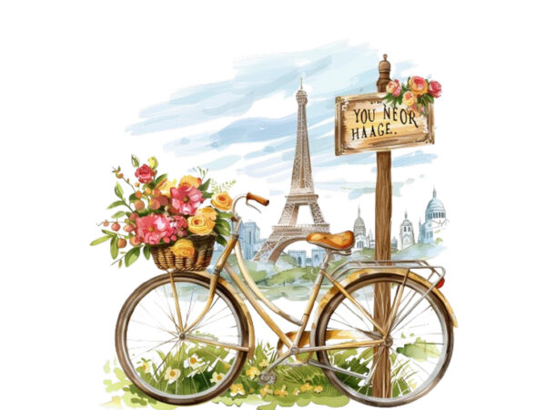 Bicycle with basket full of flowers t shirt template