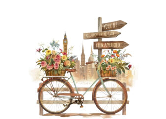 Bicycle with basket full of flowers t shirt template