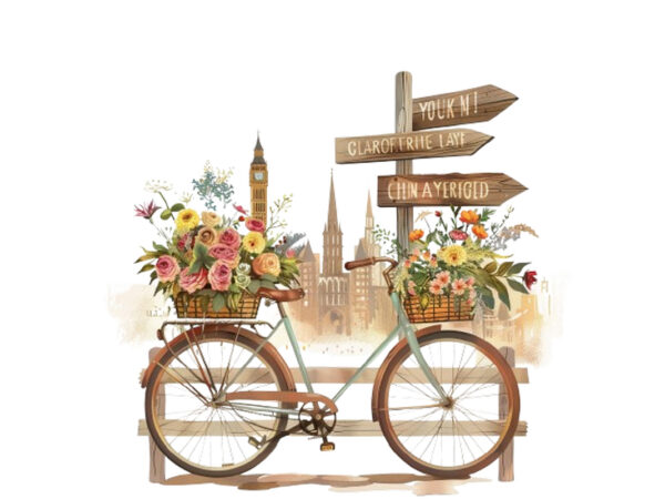 Bicycle with basket full of flowers t shirt template