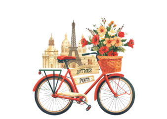 Bicycle with basket full of flowers t shirt template