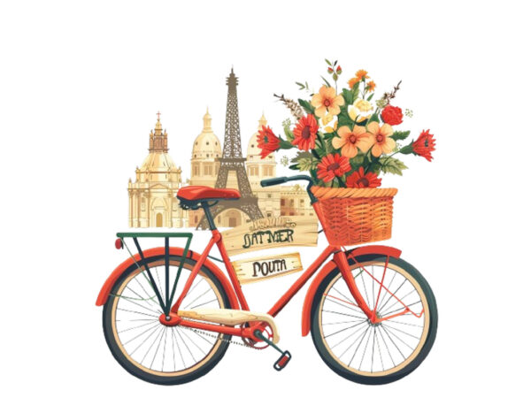 Bicycle with basket full of flowers t shirt template