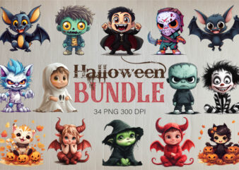 Big bundle of Halloween characters. t shirt template