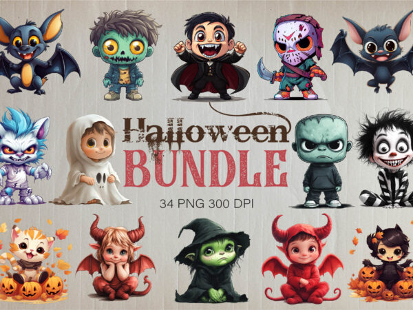 Big bundle of halloween characters. t shirt template