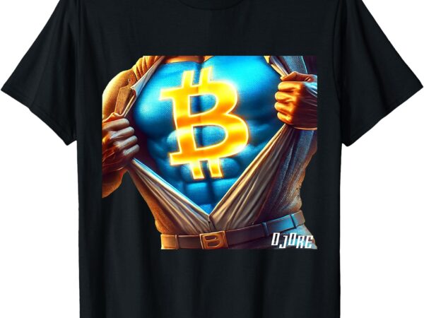 Bitcoin man superhero logo symbol t-shirt