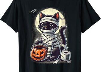 Black Cat Mummy Men Women Kids Halloween Funny Black Cat T-Shirt