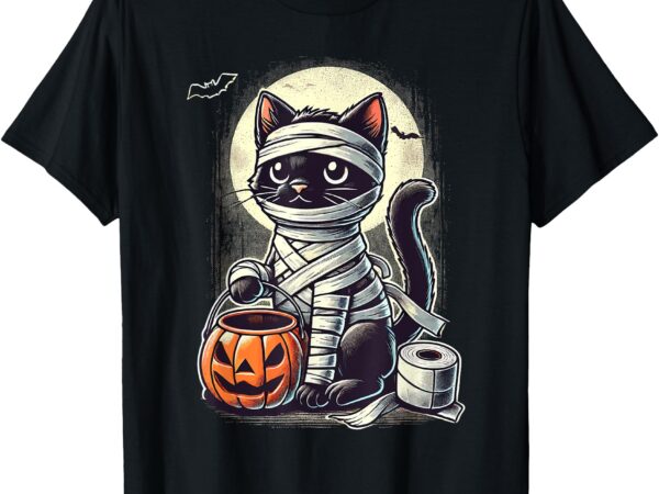 Black cat mummy men women kids halloween funny black cat t-shirt