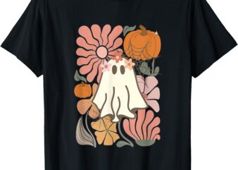 Boho Floral Fall Boho Ghost Cute Halloween for women girl T-Shirt