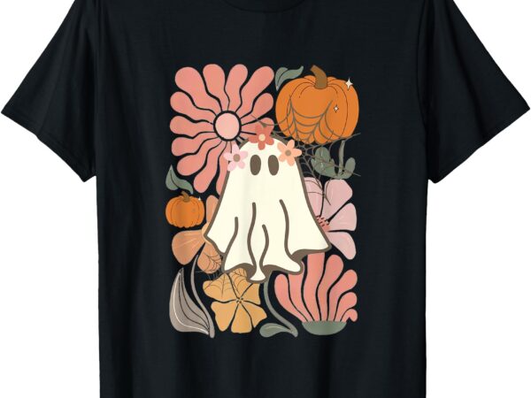 Boho floral fall boho ghost cute halloween for women girl t-shirt