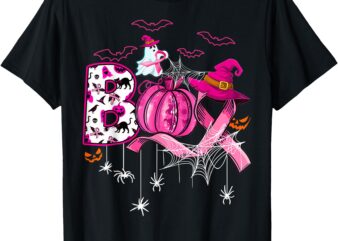 Boo Halloween Pumpkin Pink Ribbon Witch Breast Cancer T-Shirt