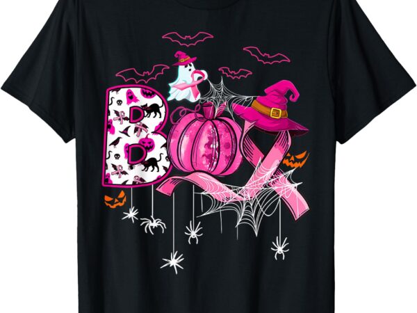 Boo halloween pumpkin pink ribbon witch breast cancer t-shirt