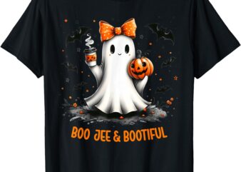 Boo Jee Ghost Drinking Coffee Coquette Bow Halloween Women T-Shirt