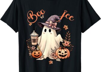 Boo Jee Ghost Drinking Coffee Coquette Bow Halloween Women T-Shirt