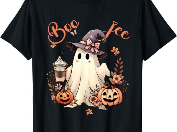 Boo jee ghost drinking coffee coquette bow halloween women t-shirt