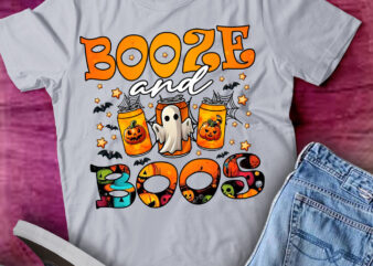 Booze And Boos Retro Halloween Ghost Spooky Season T-shirt ltsp