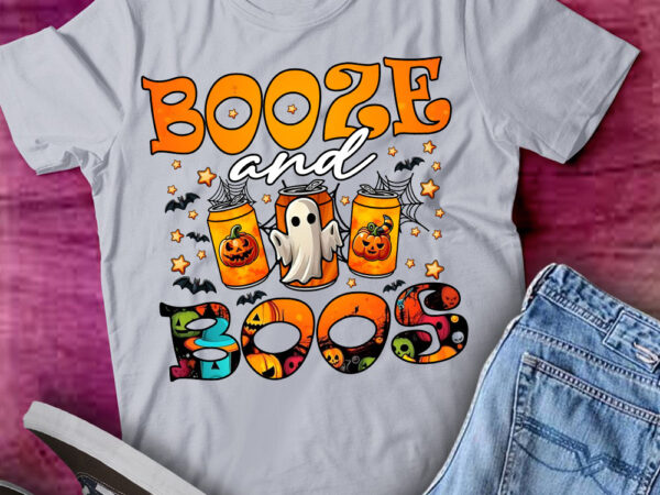 Booze and boos retro halloween ghost spooky season t-shirt ltsp