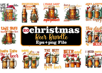 Vintage Christmas BEER T-shirt Bundle, Christmas Beer Sublimation t-shirt Vector Bundle, Christmas BEER clipart, Beer SVG Bundle