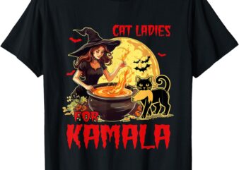 Cat Ladies For Kamala Harris Donald Trump 2024 Halloween T-Shirt