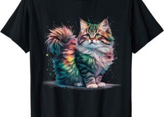 Cat Men Woman Colorful Watercolor Cat T-Shirt