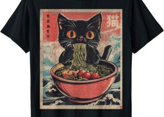 Cat Ramen Japanese Funny Graphic Tees Kawaii Cat Anime Gifts T-Shirt