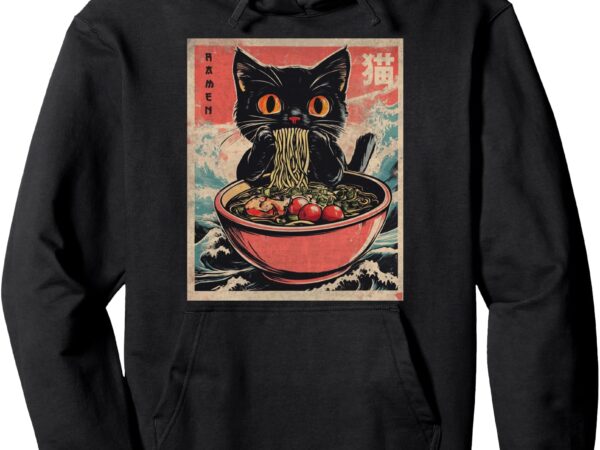 Cat ramen japanese funny kawaii cat anime mens gifts anime pullover hoodie t shirt vector file