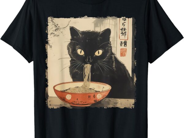 Cat ramen noodle japanese art anime manga kawaii cat t-shirt