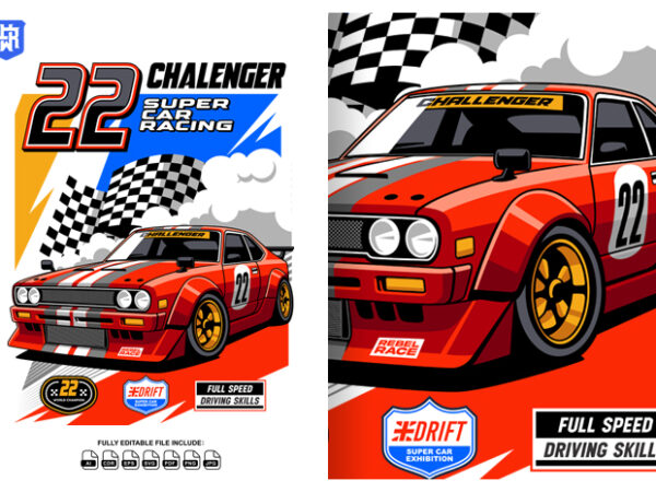 Chalenger super car racing t shirt vector file