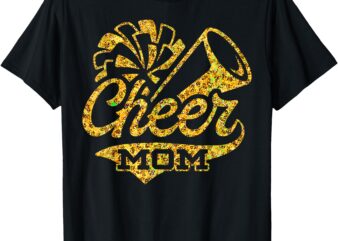 Cheer Mom Biggest Fan Cheerleader Black Yellow Gold Pom Pom T-Shirt