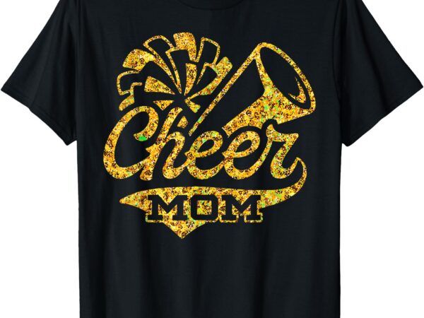 Cheer mom biggest fan cheerleader black yellow gold pom pom t-shirt