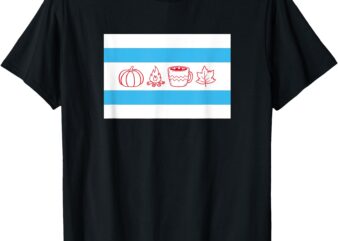 Chicago Flag Fall Autumn Pumpkin Bonfire Cocoa Leaves T-Shirt