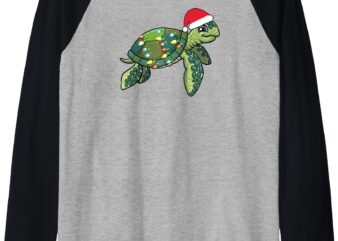 Christmas Sea Turtle With Santa Hat Holiday Cute Gift Pajama Raglan Baseball Tee