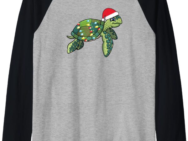 Christmas sea turtle with santa hat holiday cute gift pajama raglan baseball tee t shirt vector file