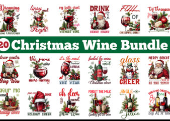 Vintage Christmas Wine Bundle, Wine t-shirt Bundle, Vintage Wine Vector Bundle and Wine Clipart