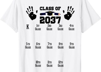 Class of 2037 Grow With Me Handprint Pre-K 12th Grade T-Shirt