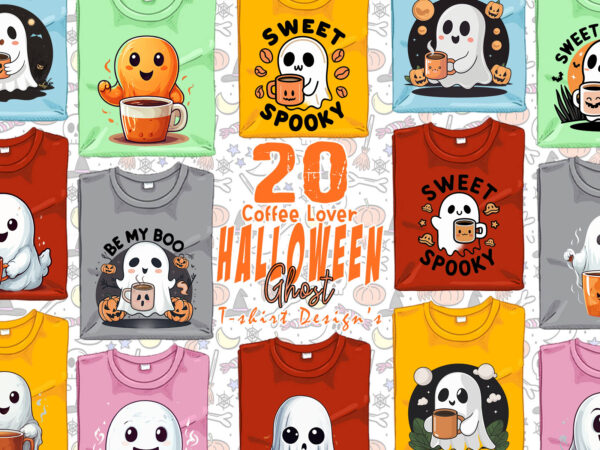 Watercolour spooky coffee lover ghost halloween t-shirt design bundle of 20 designs – download instantly t-shirt bundle