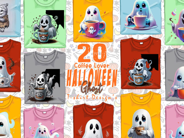 Watercolour spooky coffee lover ghost halloween t-shirt design bundle of 20 designs – download instantly t-shirt bundle