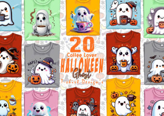 20 Halloween Party with Coffee Lover Ghost t-shirt design bundle