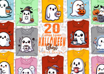 Abstract Coffee Lover Ghost Halloween t-shirt design bundle of 20 png & jpeg designs – download instantly Retro Vintage T-shirt Design