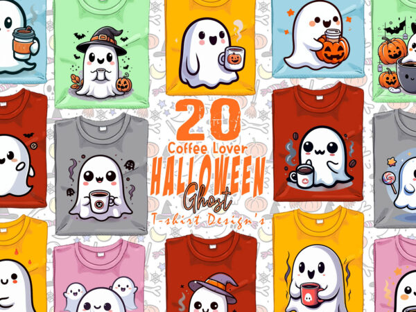 Abstract coffee lover ghost halloween t-shirt design bundle of 20 png & jpeg designs – download instantly retro vintage t-shirt design