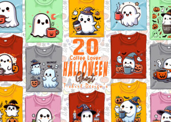 Abstract Coffee Lover Ghost Halloween t-shirt design bundle of 20 png & jpeg designs – download instantly