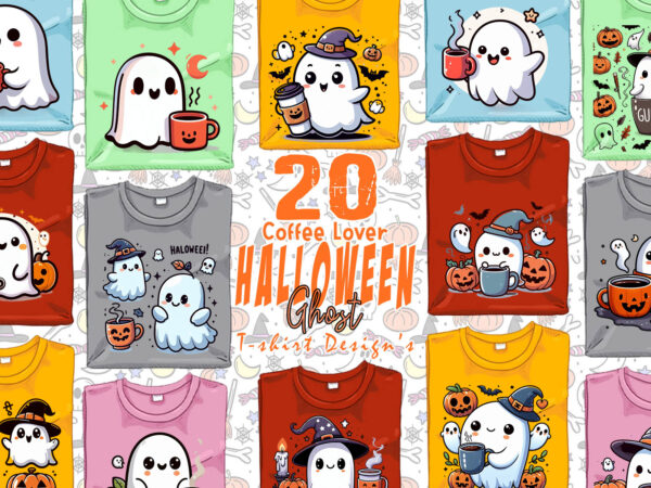 Abstract coffee lover ghost halloween t-shirt design bundle of 20 png & jpeg designs – download instantly