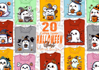 Colourful Halloween Coffee Party with Ghost t-shirt design bundle