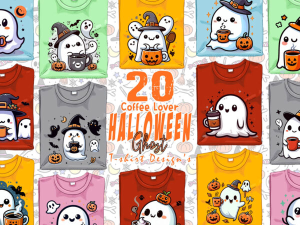 Colourful halloween coffee party with ghost t-shirt design bundle