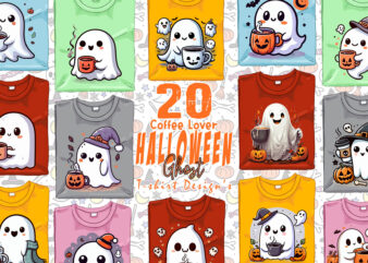 Magical Halloween Spooky Ghost with Coffee Cup of Halloween t-shirt design bundle of 20 designs