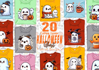 Retro Halloween Party with Coffee Lover Ghost t-shirt design bundle of 20 designs – download instantly Retro Vintage T-shirt Illustration