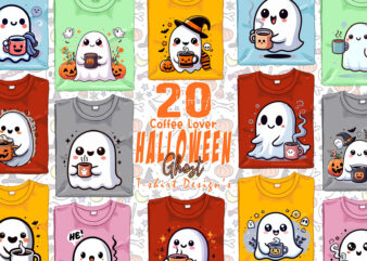 20 Magical Halloween Spooky Ghost with Coffee Cup of Halloween t-shirt design bundle